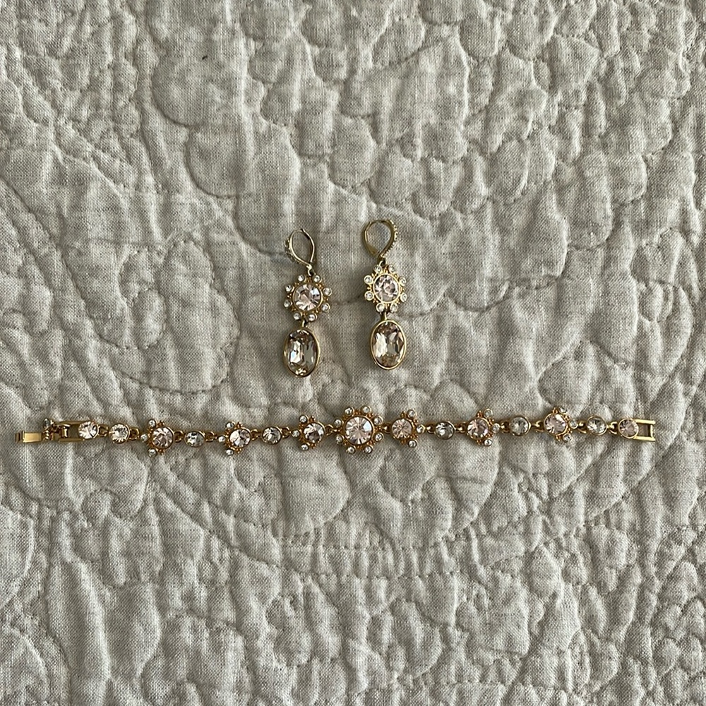 Givenchy Crystal Drop gold earrings and bracelet set, EUC.